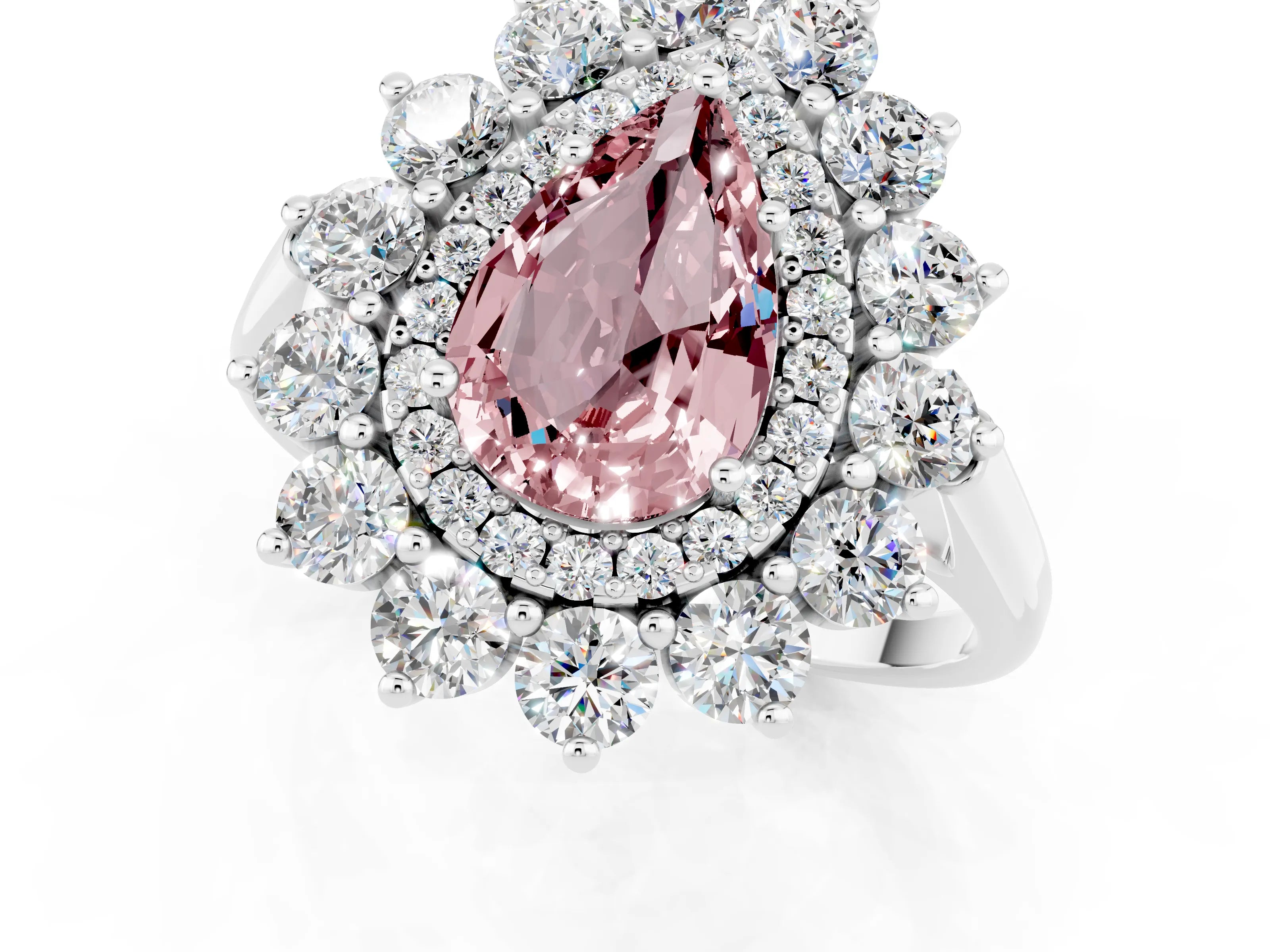 White gold Pear Cut Halo Cluster Diamond Ring with Pave Band and Four-Prong Setting_25