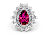 White gold Pear Cut Halo Cluster Diamond Ring with Pave Band and Four-Prong Setting_26