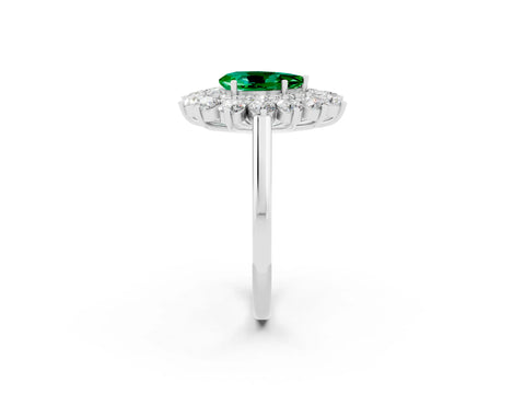 White gold Pear Cut Halo Cluster Diamond Ring with Pave Band and Four-Prong Setting_26