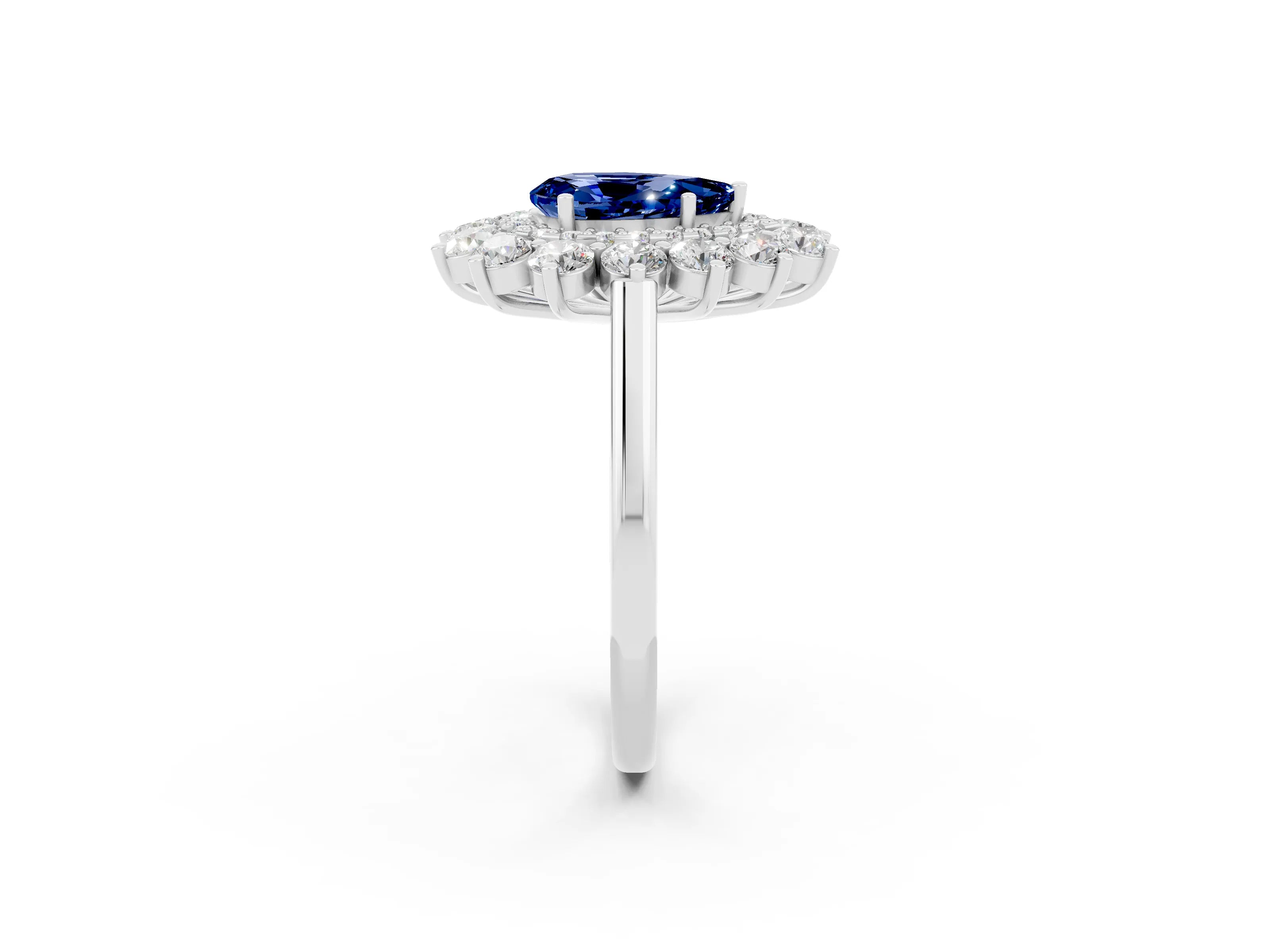 White gold Pear Cut Halo Cluster Diamond Ring with Pave Band and Four-Prong Setting_26