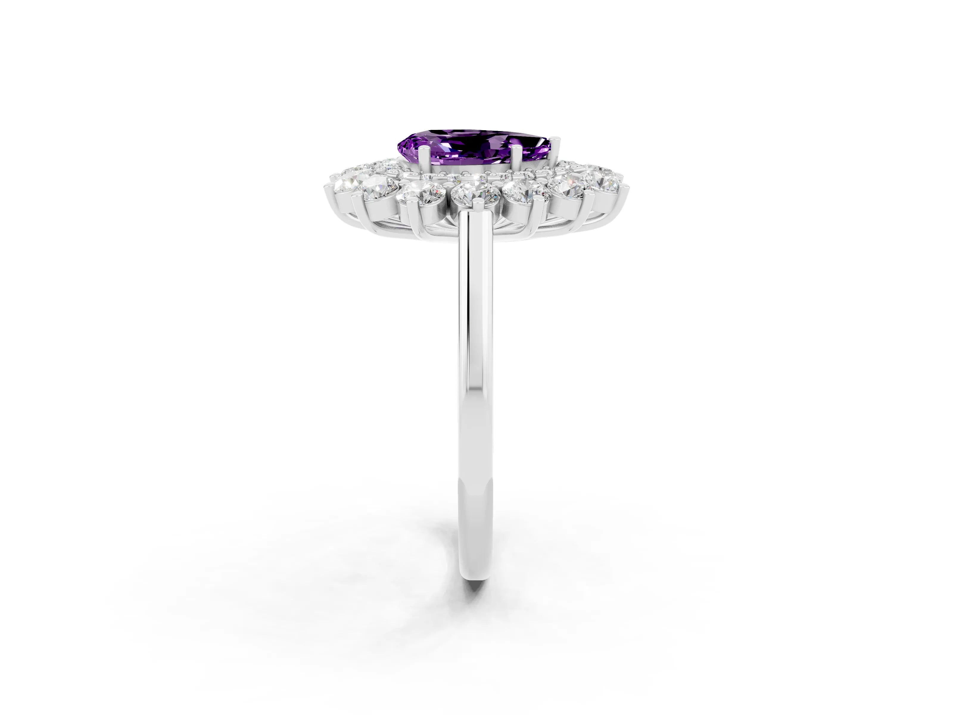 White gold Pear Cut Halo Cluster Diamond Ring with Pave Band and Four-Prong Setting_26