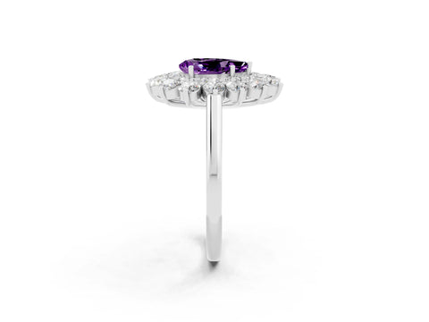 White gold Pear Cut Halo Cluster Diamond Ring with Pave Band and Four-Prong Setting_26