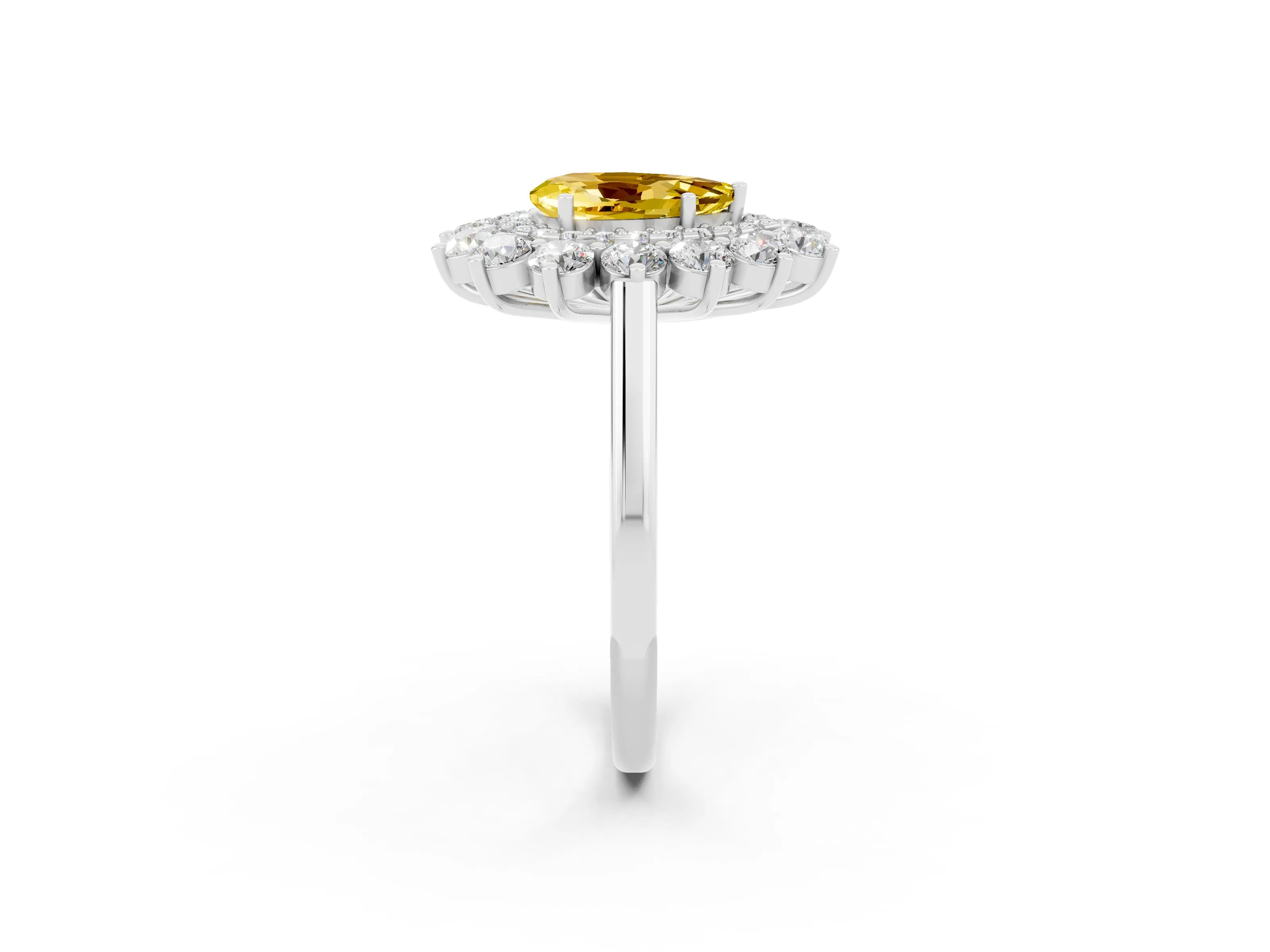 White gold Pear Cut Halo Cluster Diamond Ring with Pave Band and Four-Prong Setting_26