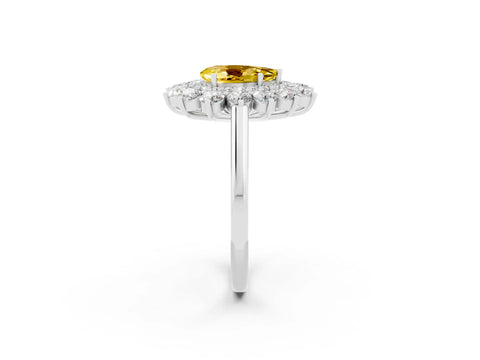 White gold Pear Cut Halo Cluster Diamond Ring with Pave Band and Four-Prong Setting_26