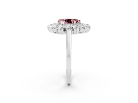 White gold Pear Cut Halo Cluster Diamond Ring with Pave Band and Four-Prong Setting_26