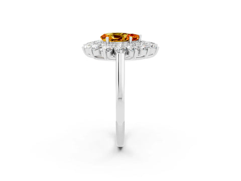 White gold Pear Cut Halo Cluster Diamond Ring with Pave Band and Four-Prong Setting_26