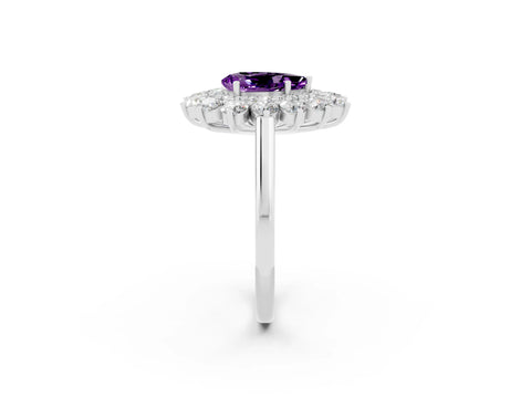 White gold Pear Cut Halo Cluster Diamond Ring with Pave Band and Four-Prong Setting_26