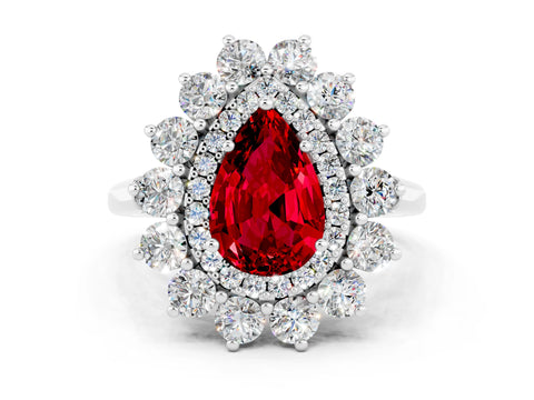 White gold Pear Cut Halo Cluster Diamond Ring with Pave Band and Four-Prong Setting_26