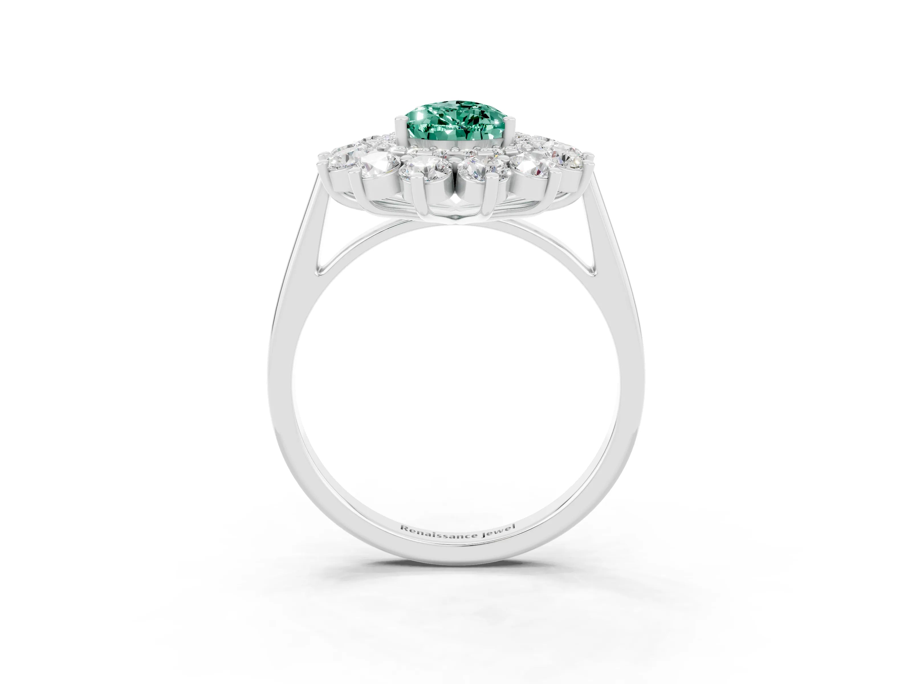 White gold Pear Cut Halo Cluster Diamond Ring with Pave Band and Four-Prong Setting_26