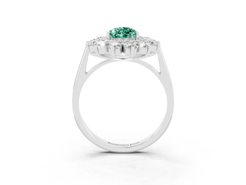 White gold Pear Cut Halo Cluster Diamond Ring with Pave Band and Four-Prong Setting_26