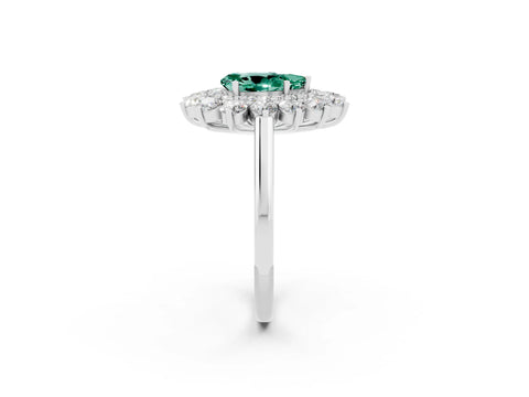White gold Pear Cut Halo Cluster Diamond Ring with Pave Band and Four-Prong Setting_26