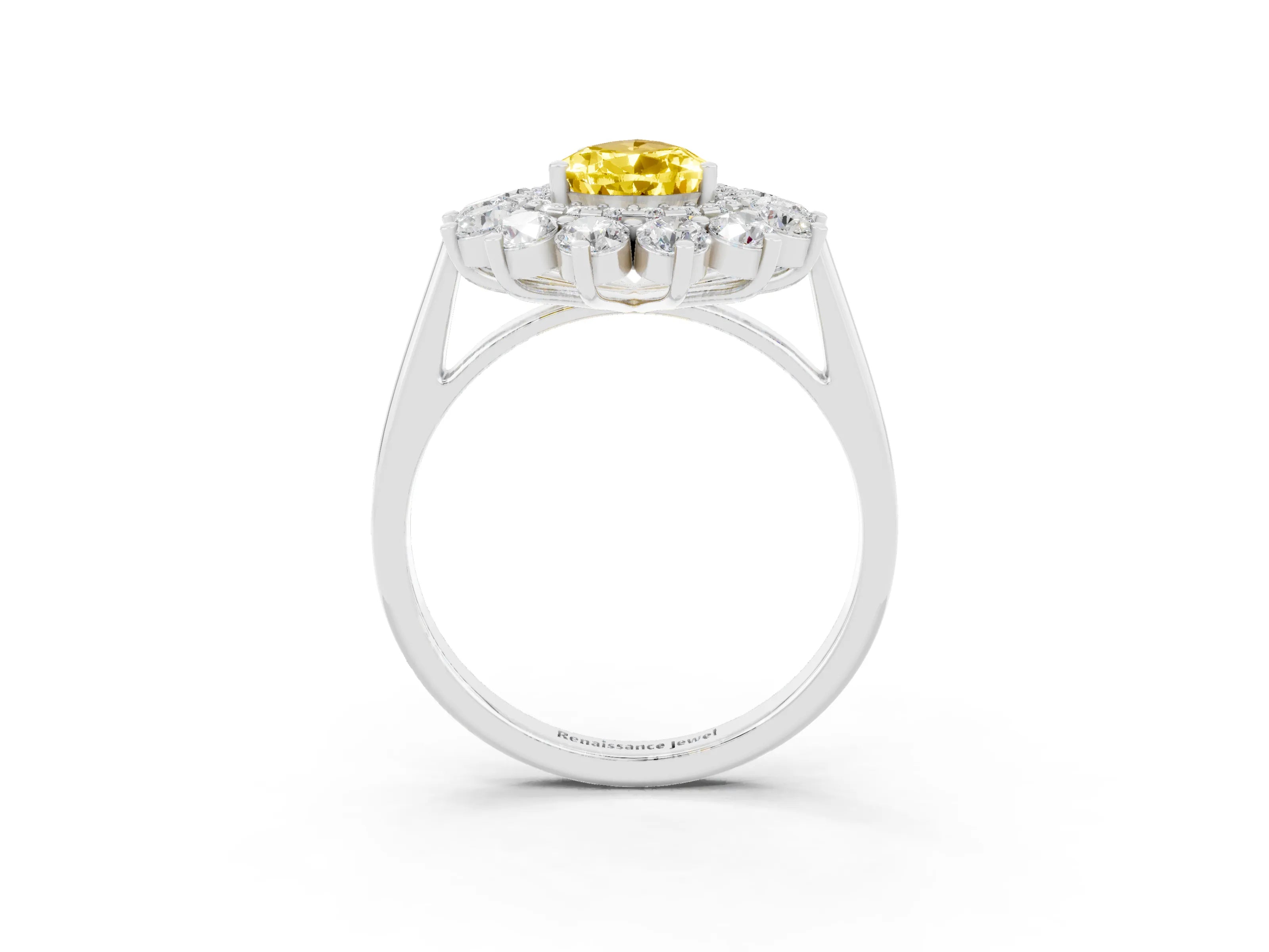 White gold Pear Cut Halo Cluster Diamond Ring with Pave Band and Four-Prong Setting_27