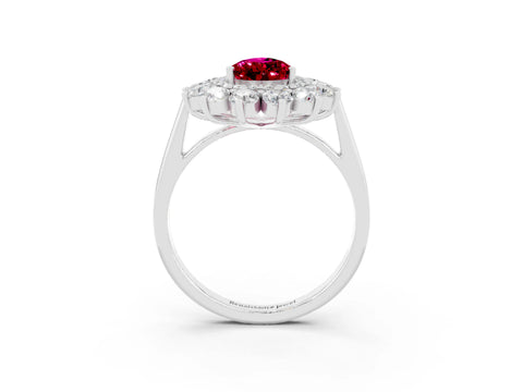White gold Pear Cut Halo Cluster Diamond Ring with Pave Band and Four-Prong Setting_27