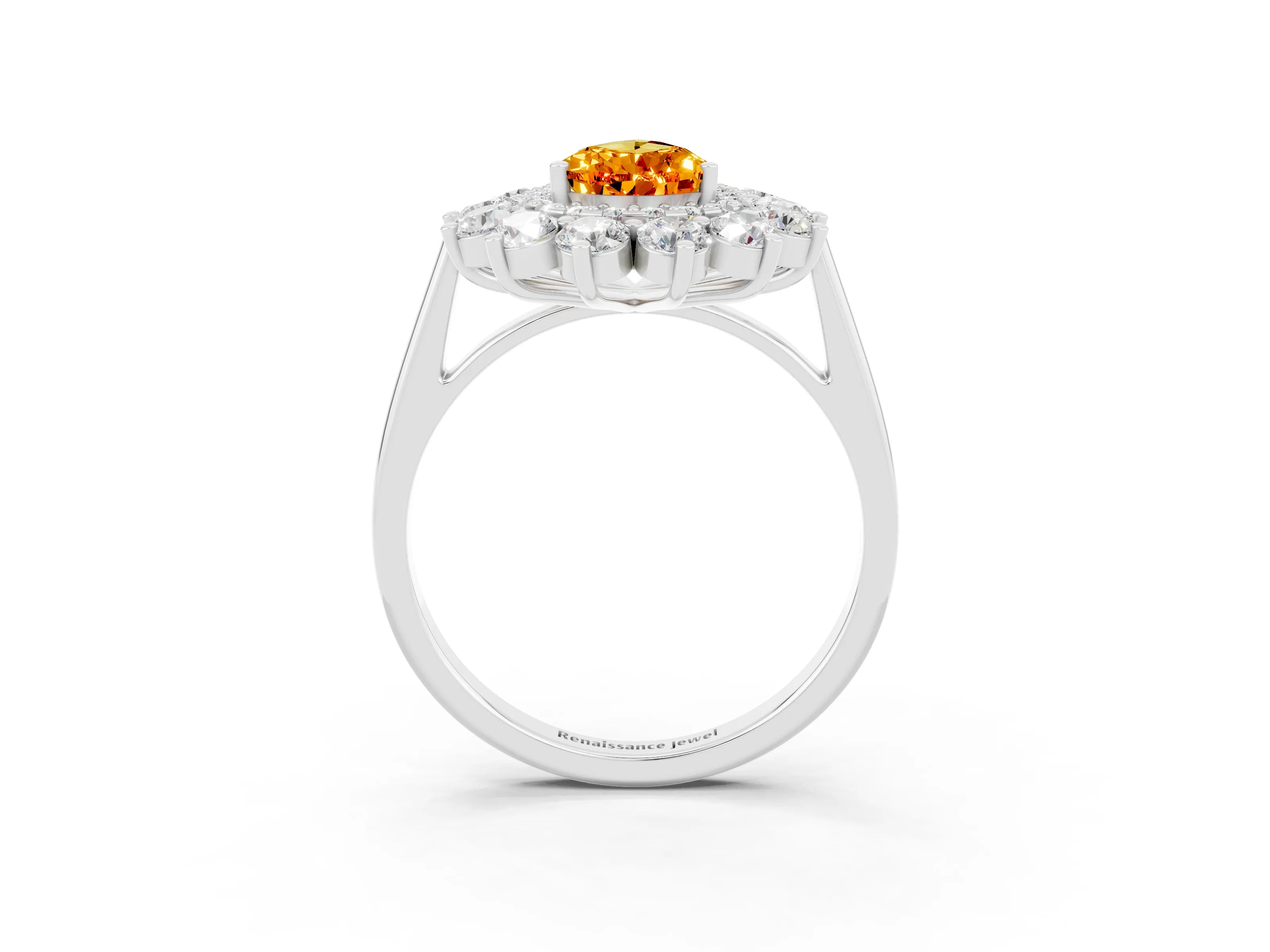 White gold Pear Cut Halo Cluster Diamond Ring with Pave Band and Four-Prong Setting_27
