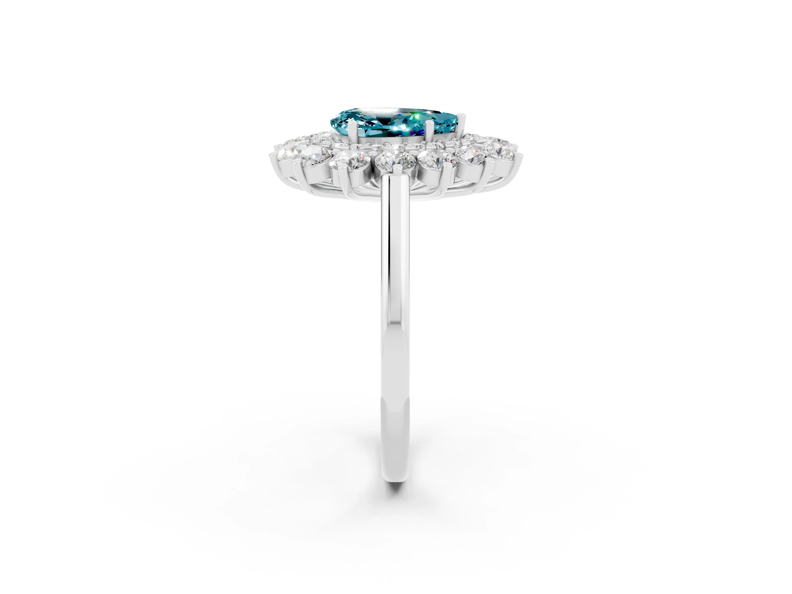White gold Pear Cut Halo Cluster Diamond Ring with Pave Band and Four-Prong Setting_27