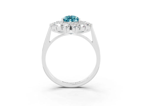 White gold Pear Cut Halo Cluster Diamond Ring with Pave Band and Four-Prong Setting_27