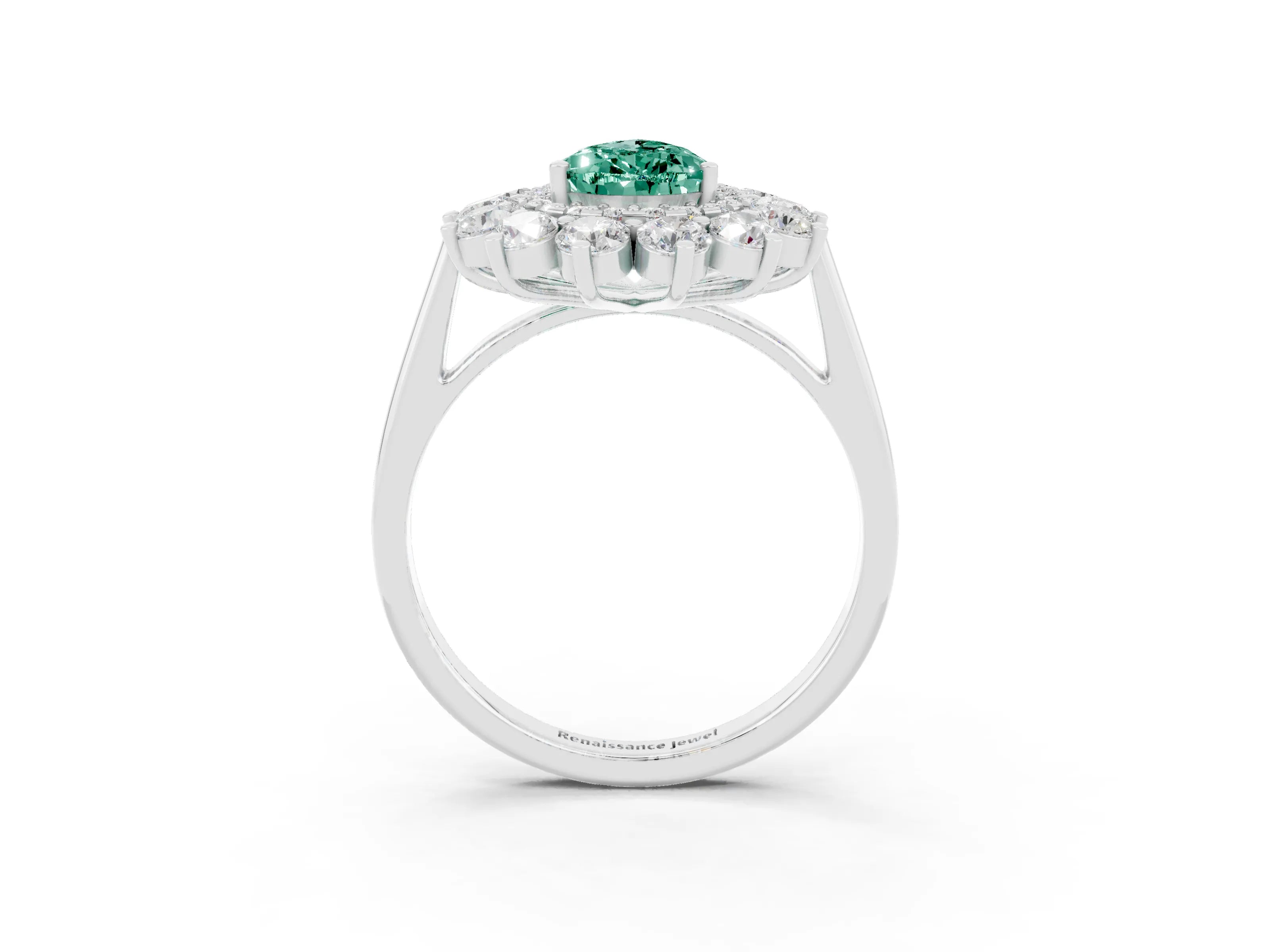 White gold Pear Cut Halo Cluster Diamond Ring with Pave Band and Four-Prong Setting_27