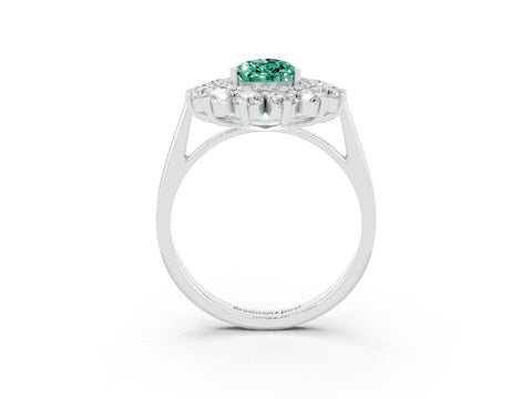 White gold Pear Cut Halo Cluster Diamond Ring with Pave Band and Four-Prong Setting_27
