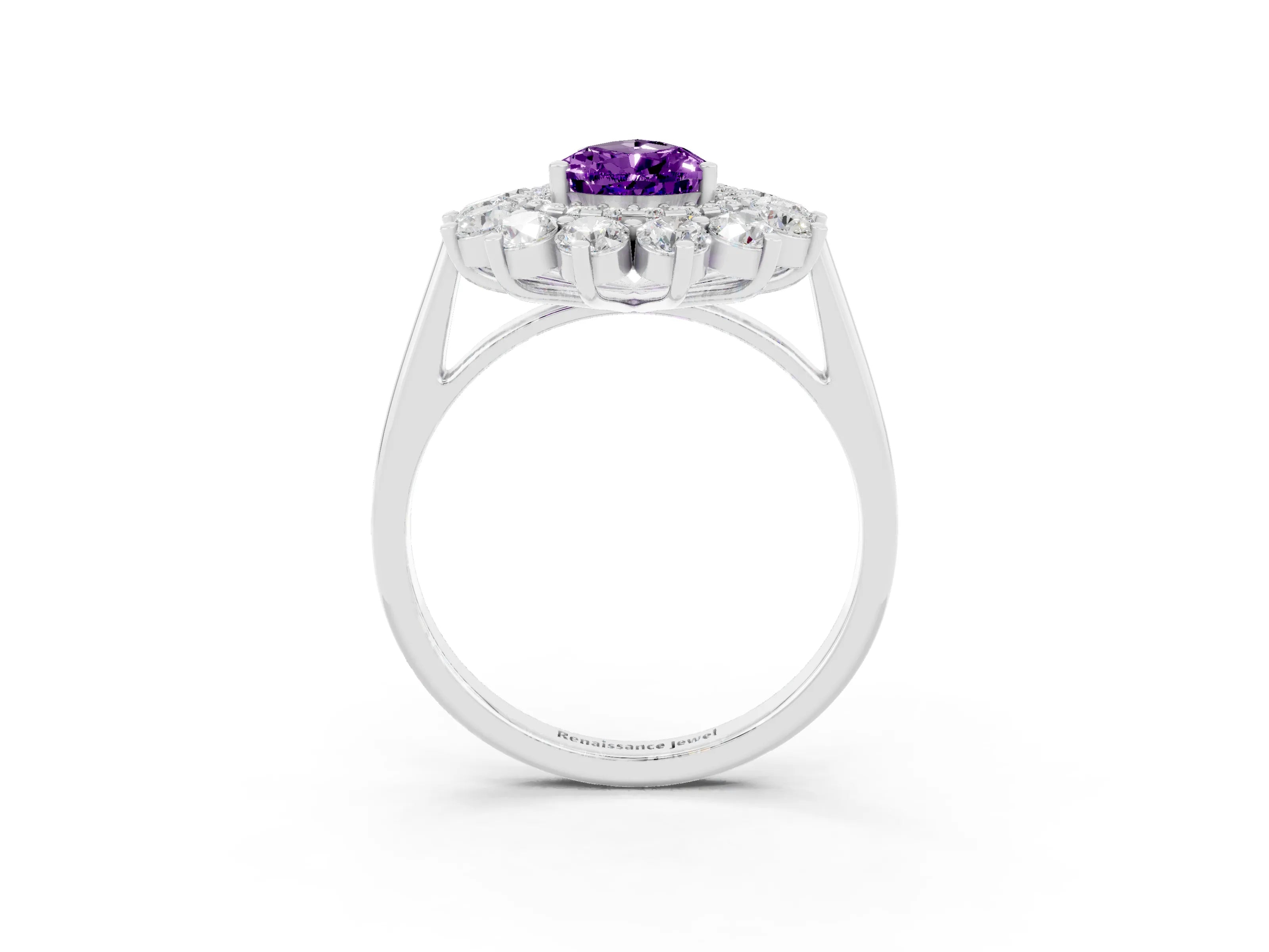 White gold Pear Cut Halo Cluster Diamond Ring with Pave Band and Four-Prong Setting_27