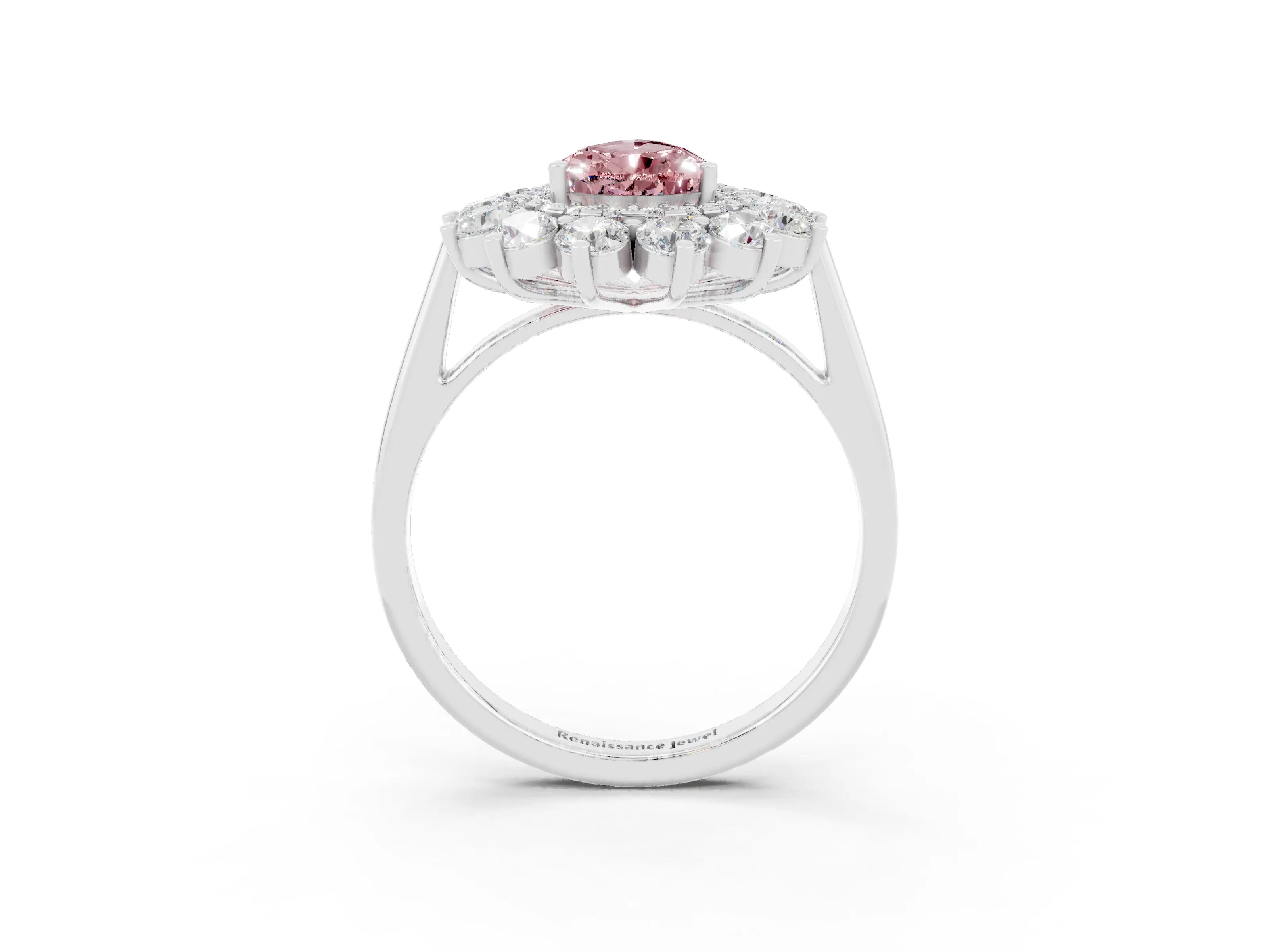White gold Pear Cut Halo Cluster Diamond Ring with Pave Band and Four-Prong Setting_27
