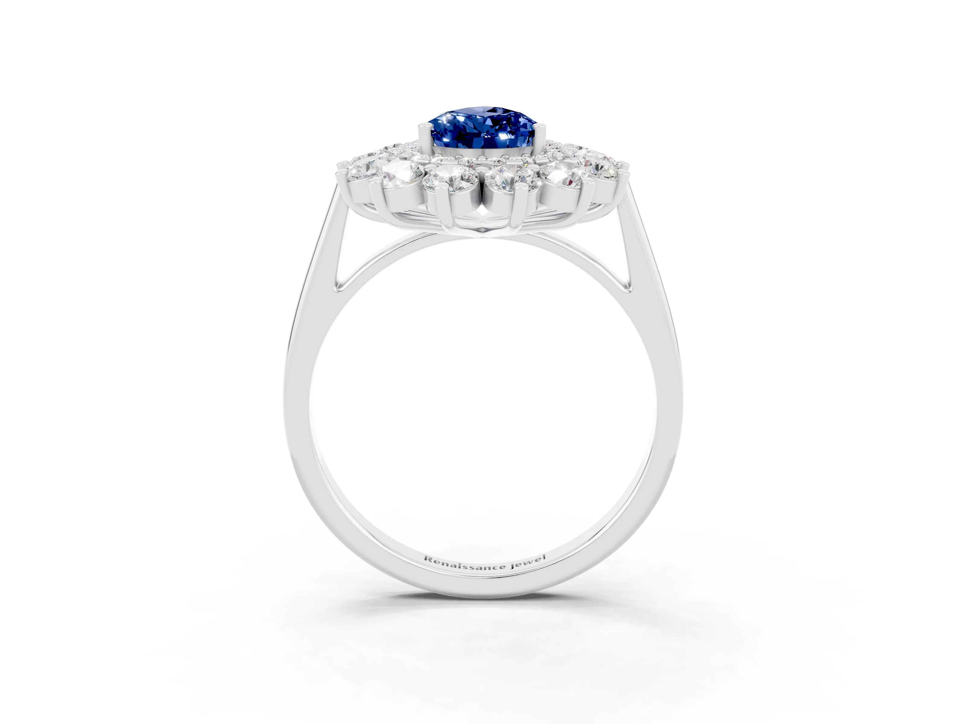 White gold Pear Cut Halo Cluster Diamond Ring with Pave Band and Four-Prong Setting_27