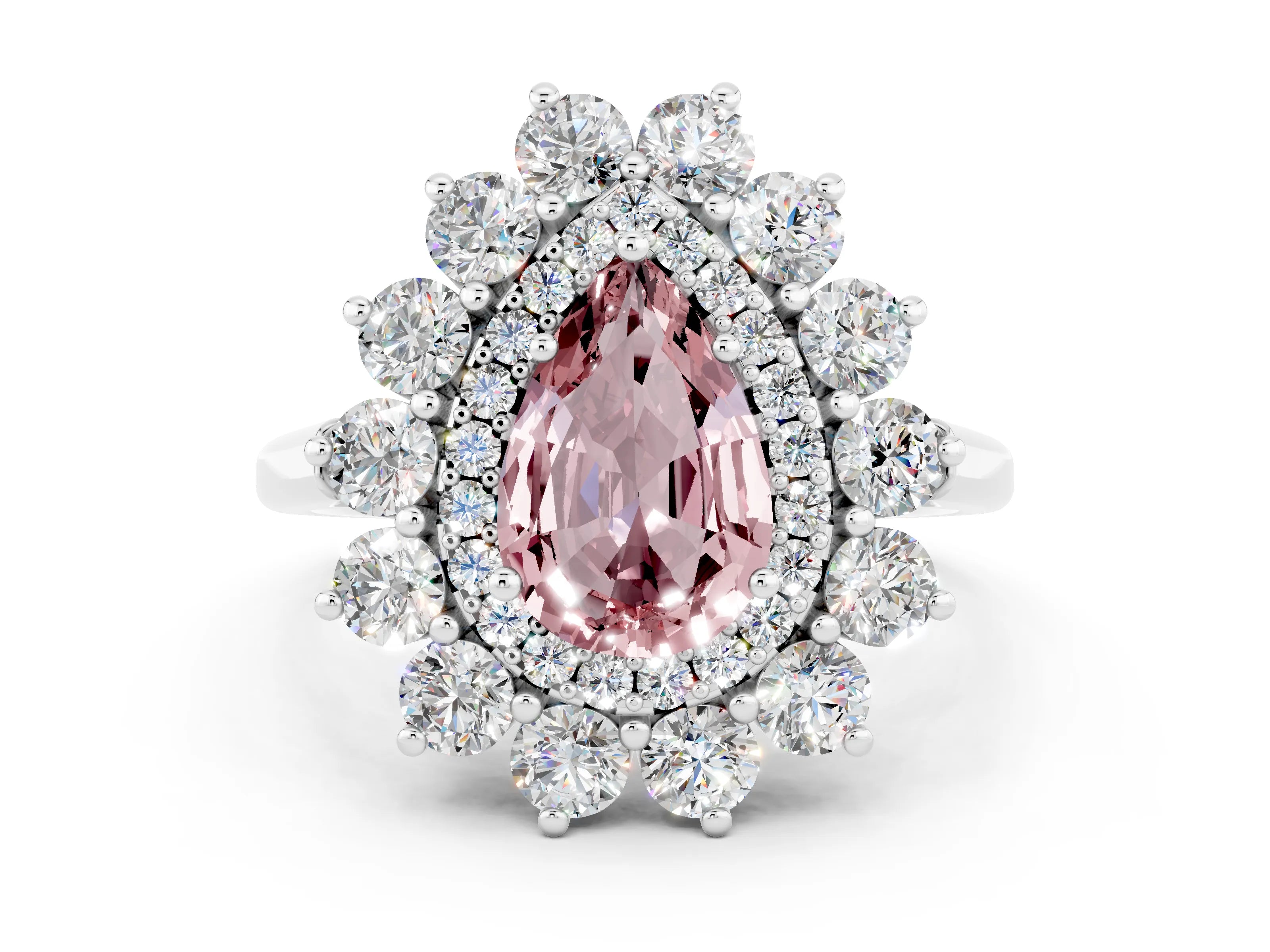 White gold Pear Cut Halo Cluster Diamond Ring with Pave Band and Four-Prong Setting_27