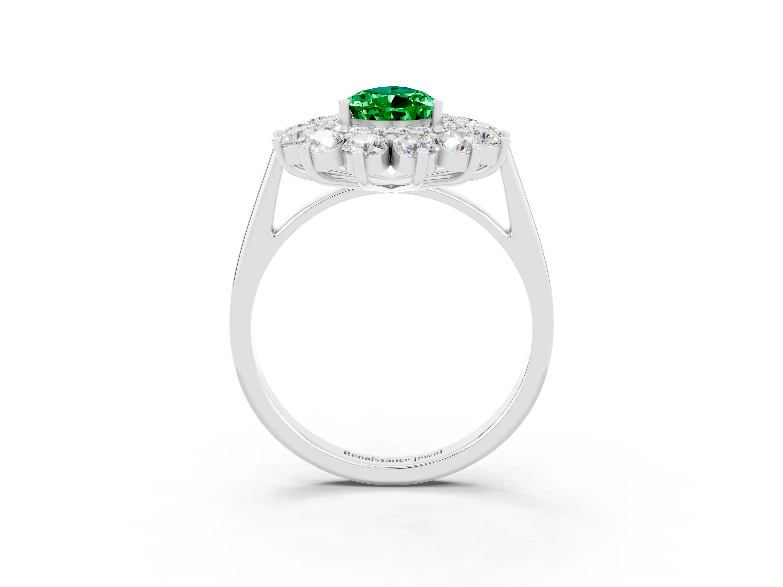 White gold Pear Cut Halo Cluster Diamond Ring with Pave Band and Four-Prong Setting_27