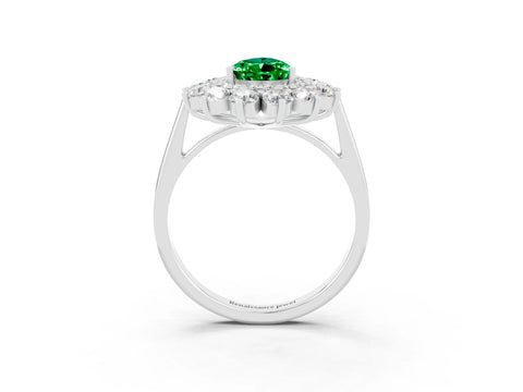 White gold Pear Cut Halo Cluster Diamond Ring with Pave Band and Four-Prong Setting_27