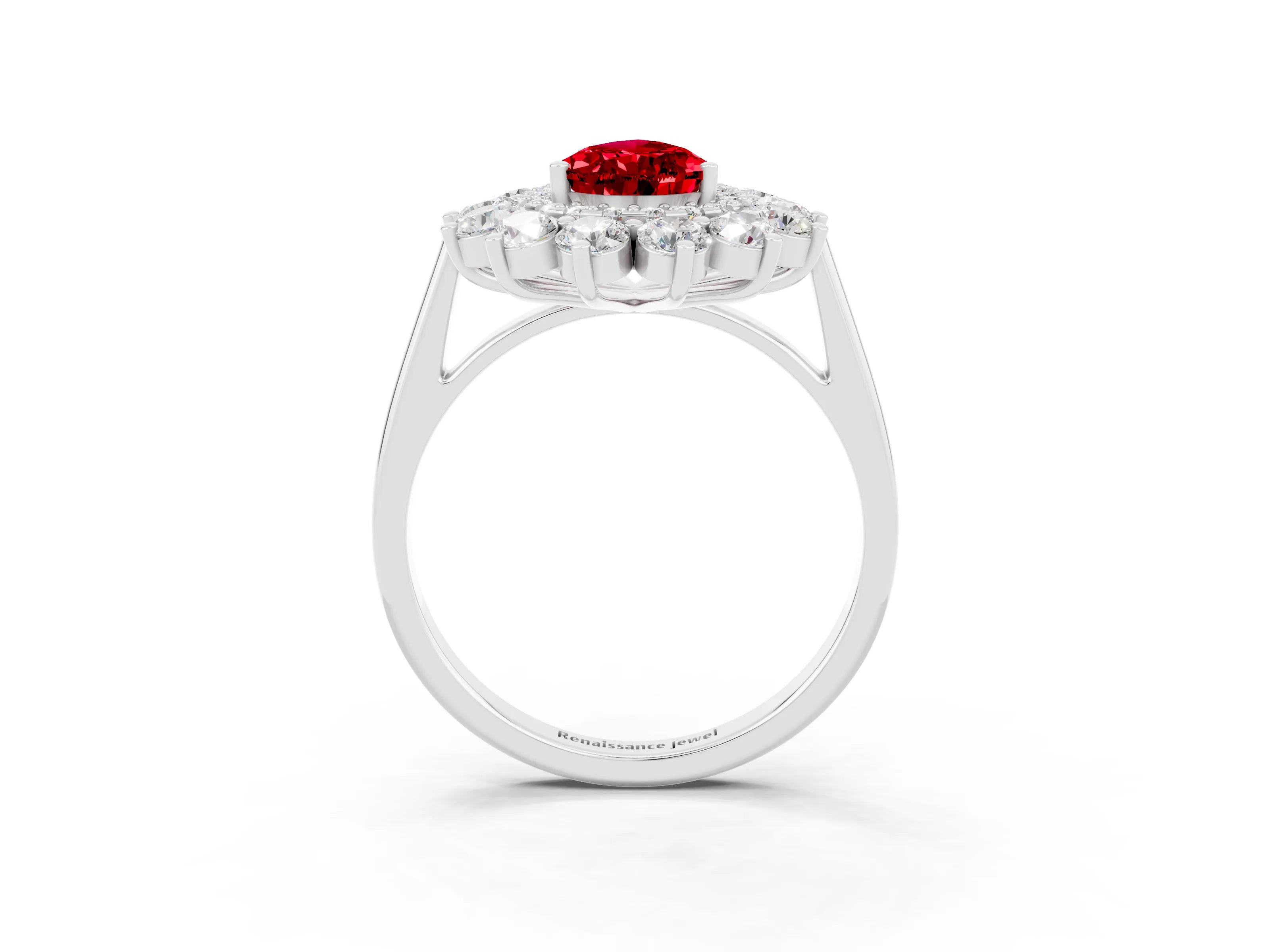 White gold Pear Cut Halo Cluster Diamond Ring with Pave Band and Four-Prong Setting_27