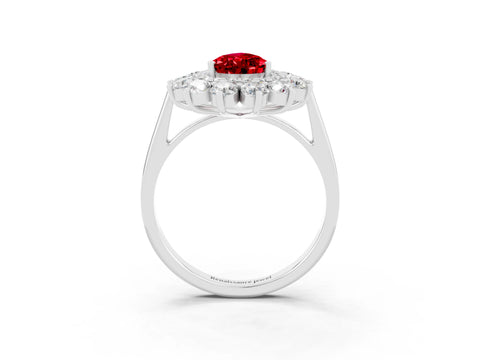 White gold Pear Cut Halo Cluster Diamond Ring with Pave Band and Four-Prong Setting_27