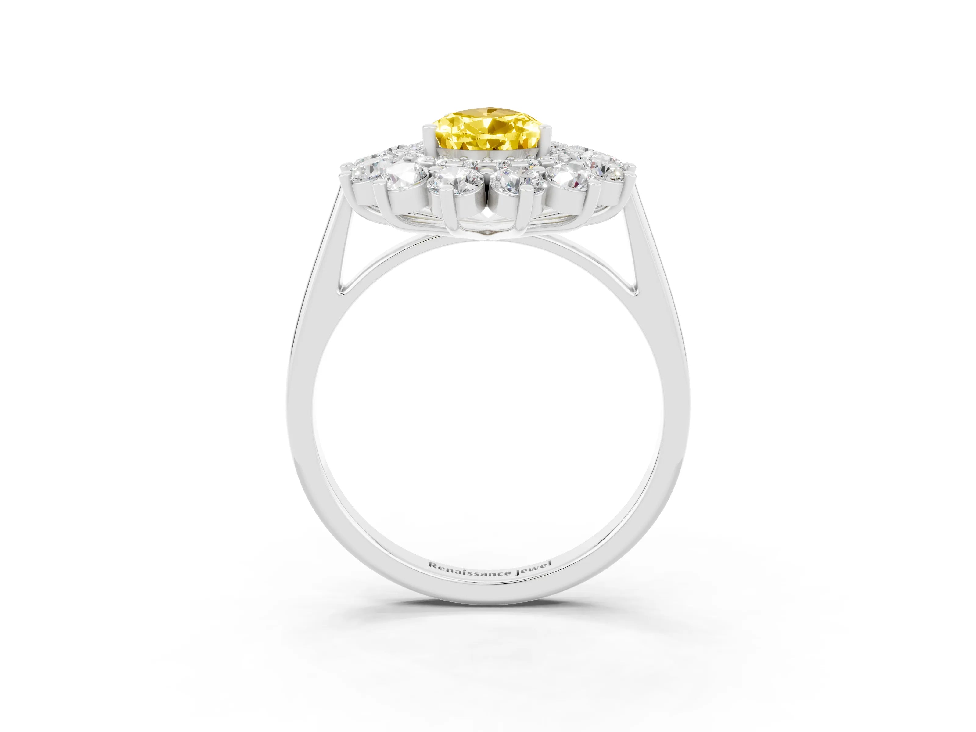 White gold Pear Cut Halo Cluster Diamond Ring with Pave Band and Four-Prong Setting_27