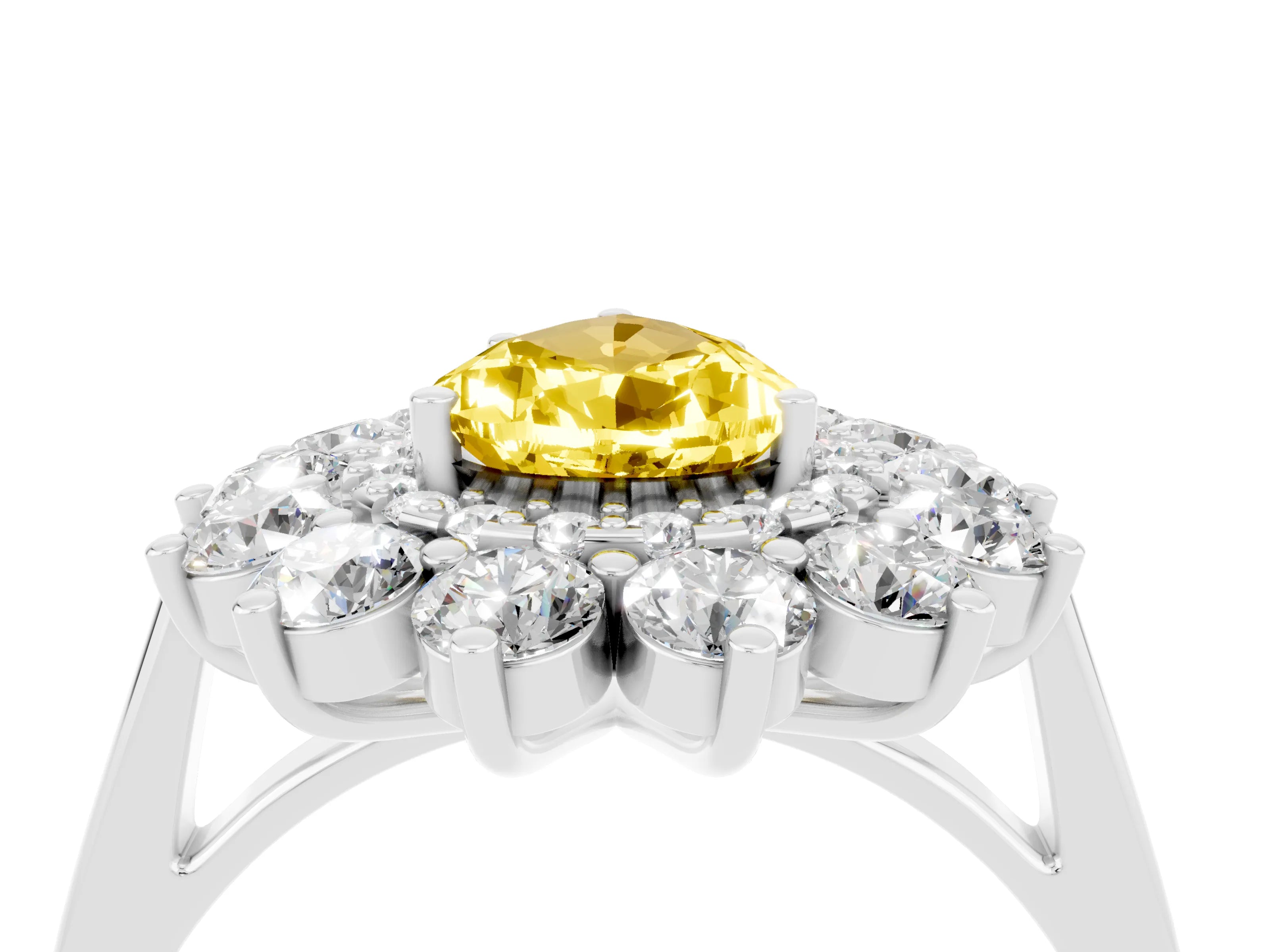White gold Pear Cut Halo Cluster Diamond Ring with Pave Band and Four-Prong Setting_28