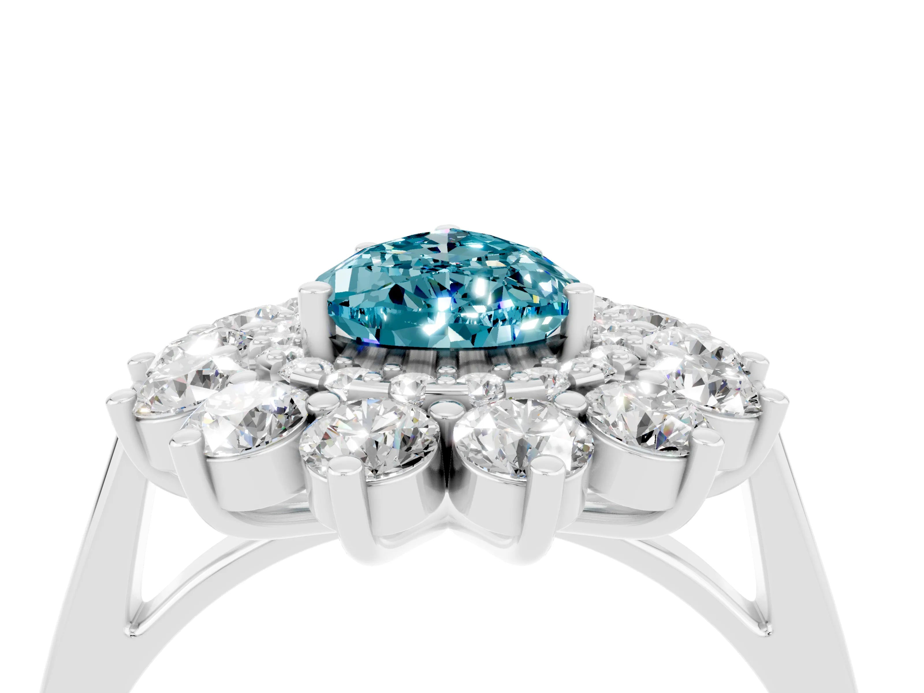 White gold Pear Cut Halo Cluster Diamond Ring with Pave Band and Four-Prong Setting_28