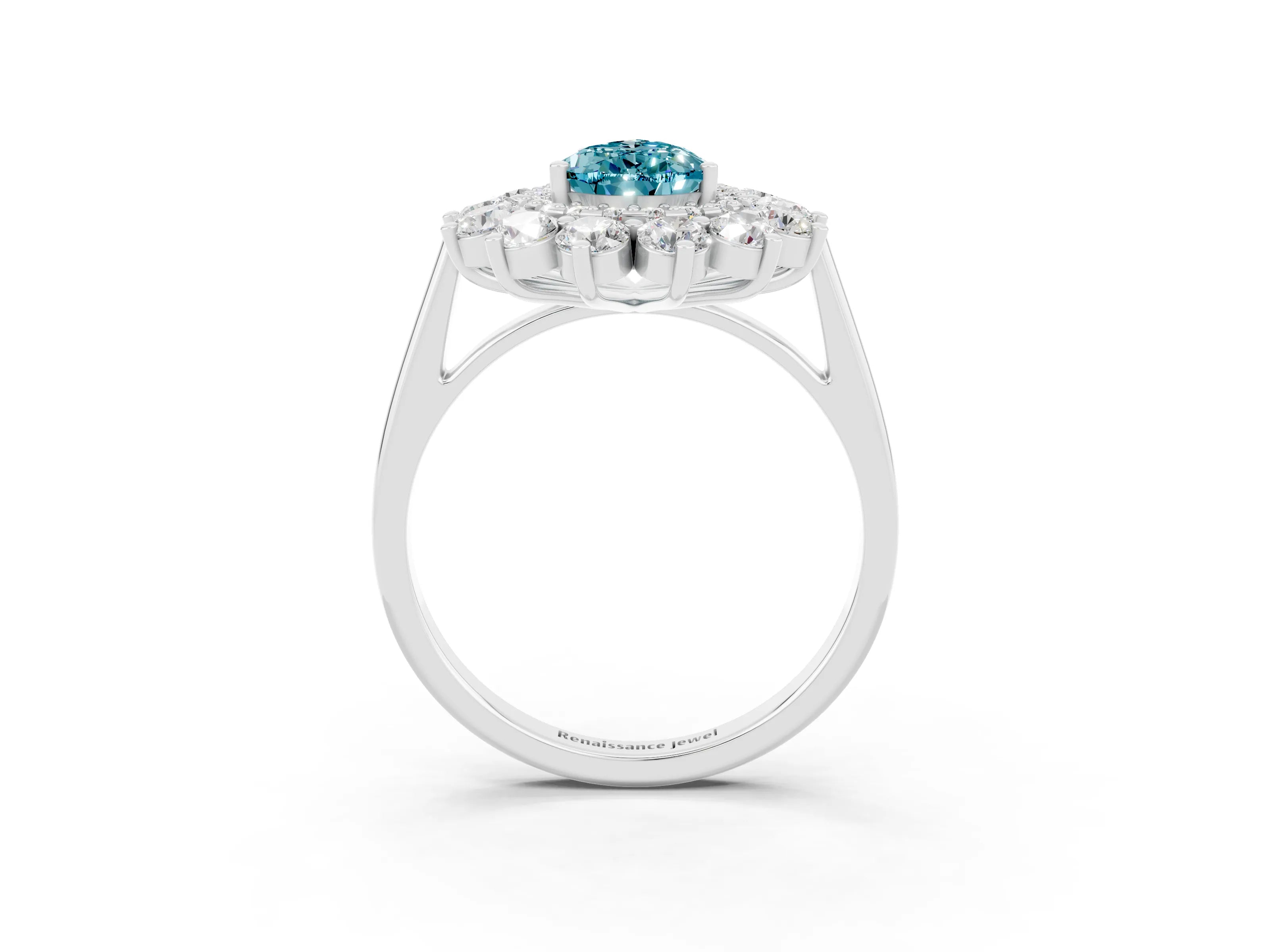White gold Pear Cut Halo Cluster Diamond Ring with Pave Band and Four-Prong Setting_28