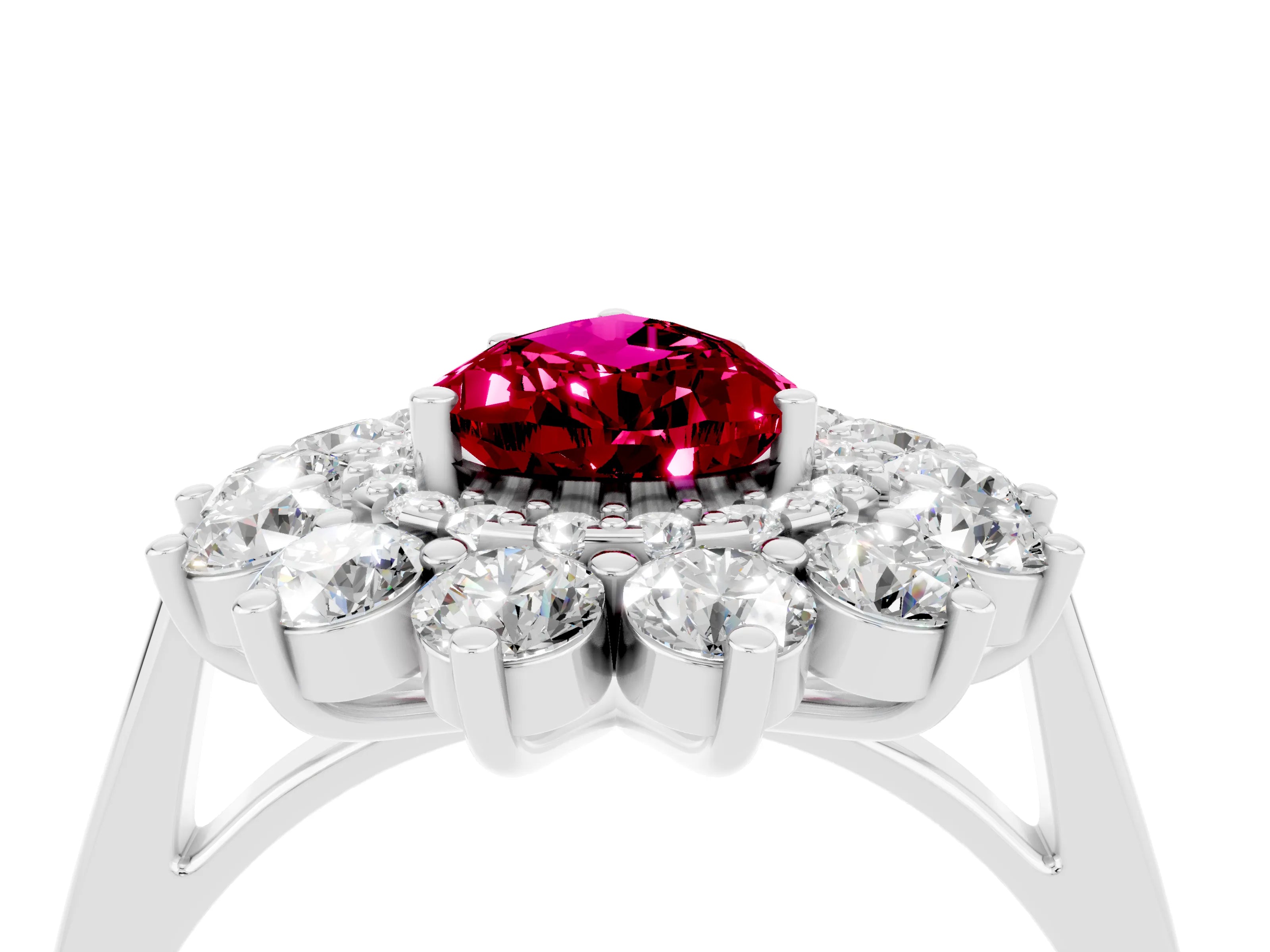 White gold Pear Cut Halo Cluster Diamond Ring with Pave Band and Four-Prong Setting_28