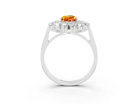 White gold Pear Cut Halo Cluster Diamond Ring with Pave Band and Four-Prong Setting_28