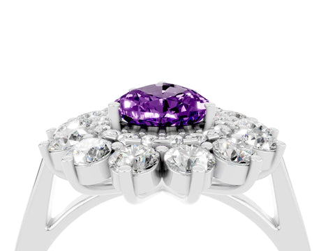 White gold Pear Cut Halo Cluster Diamond Ring with Pave Band and Four-Prong Setting_28