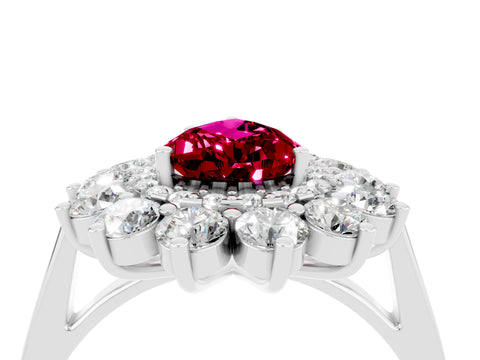 White gold Pear Cut Halo Cluster Diamond Ring with Pave Band and Four-Prong Setting_28