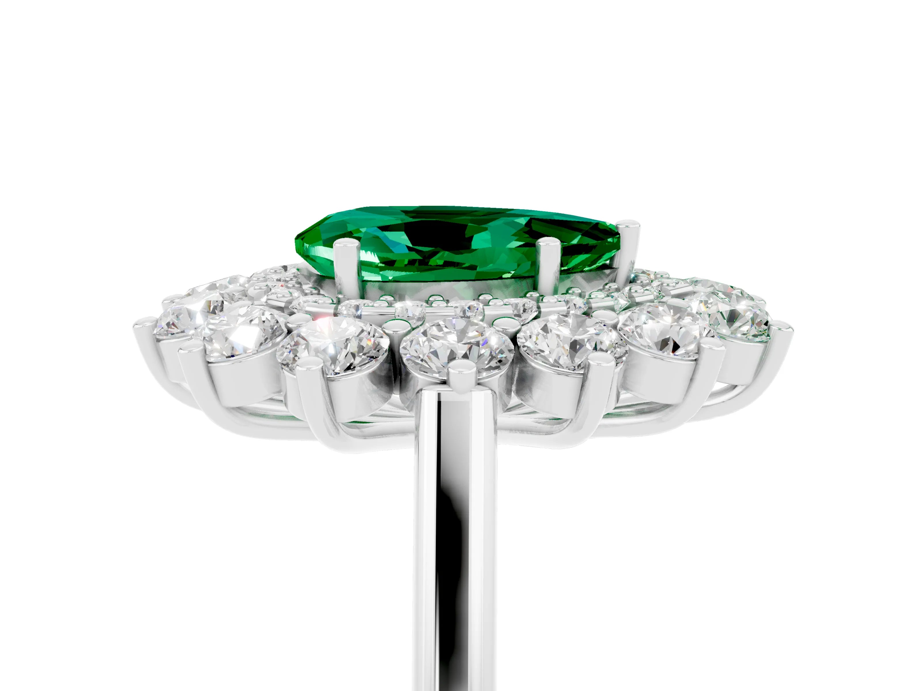 White gold Pear Cut Halo Cluster Diamond Ring with Pave Band and Four-Prong Setting_29