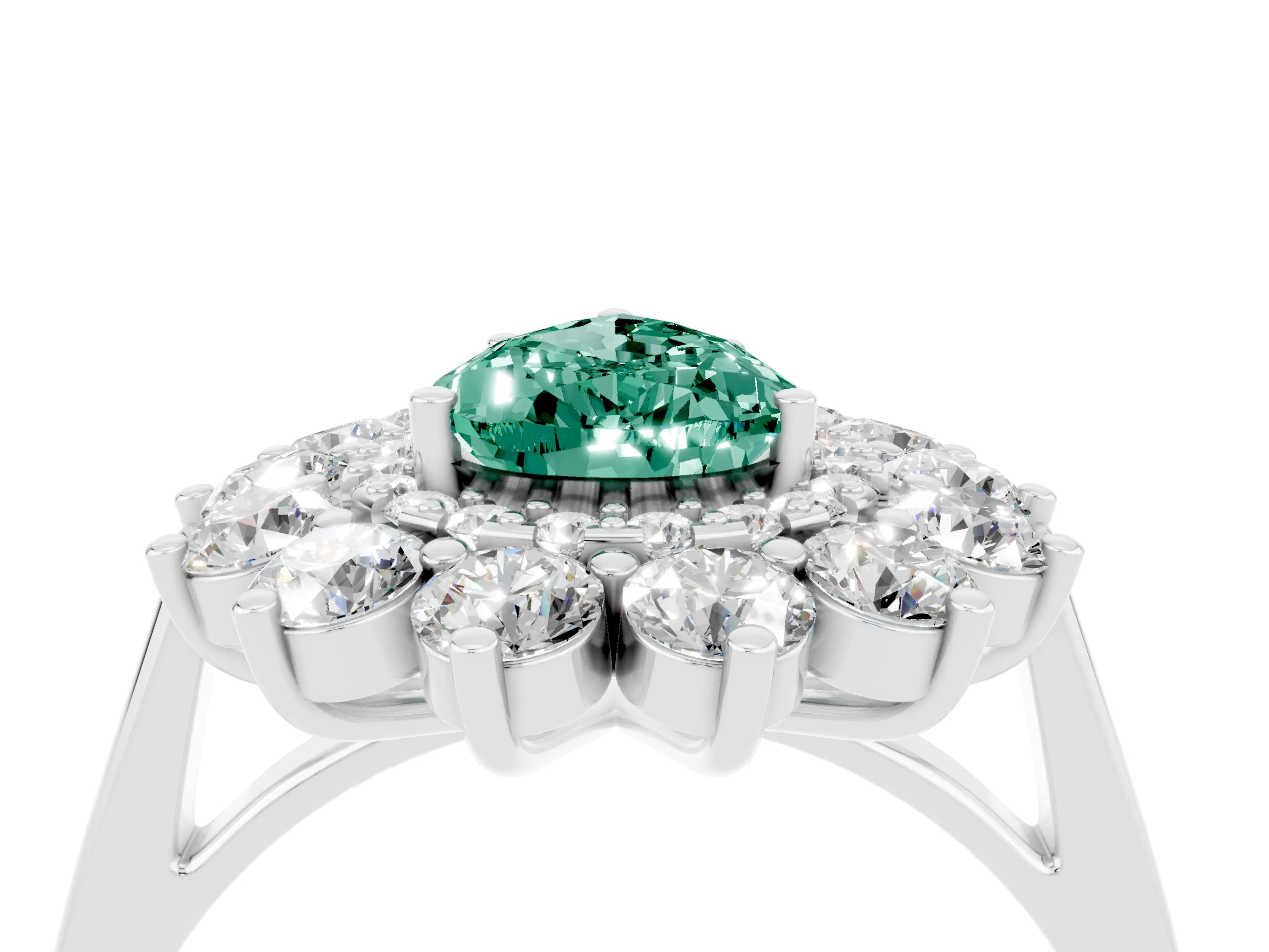 White gold Pear Cut Halo Cluster Diamond Ring with Pave Band and Four-Prong Setting_29