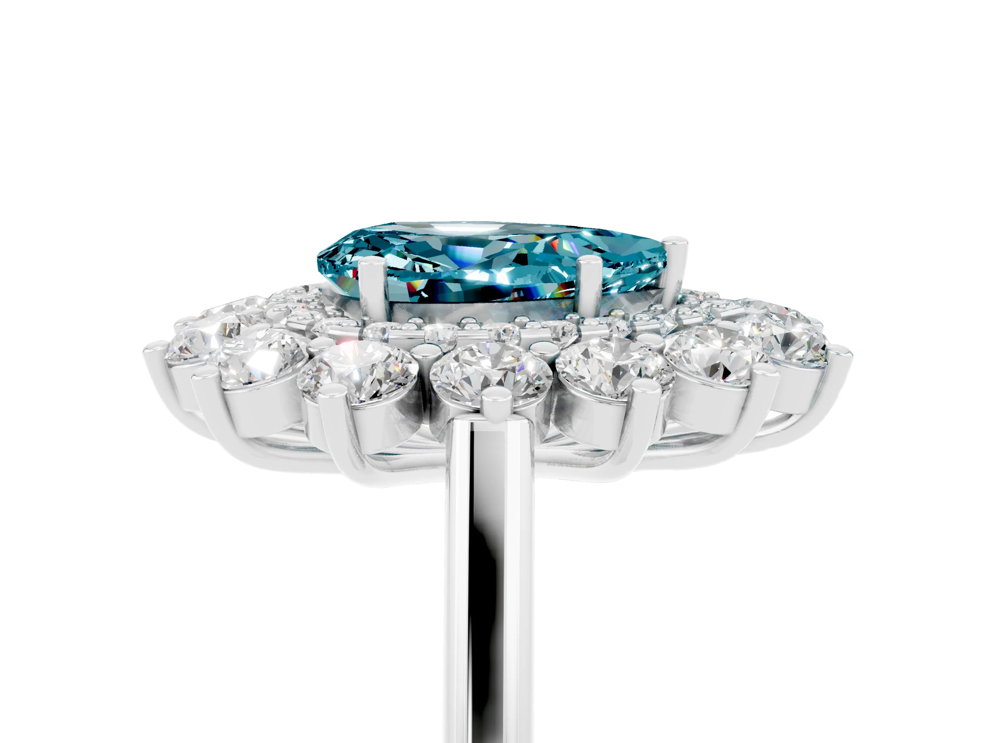 White gold Pear Cut Halo Cluster Diamond Ring with Pave Band and Four-Prong Setting_29
