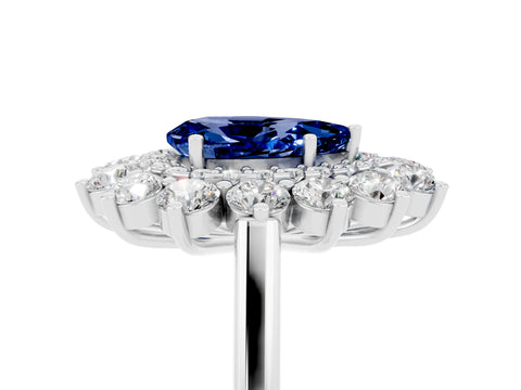White gold Pear Cut Halo Cluster Diamond Ring with Pave Band and Four-Prong Setting_29