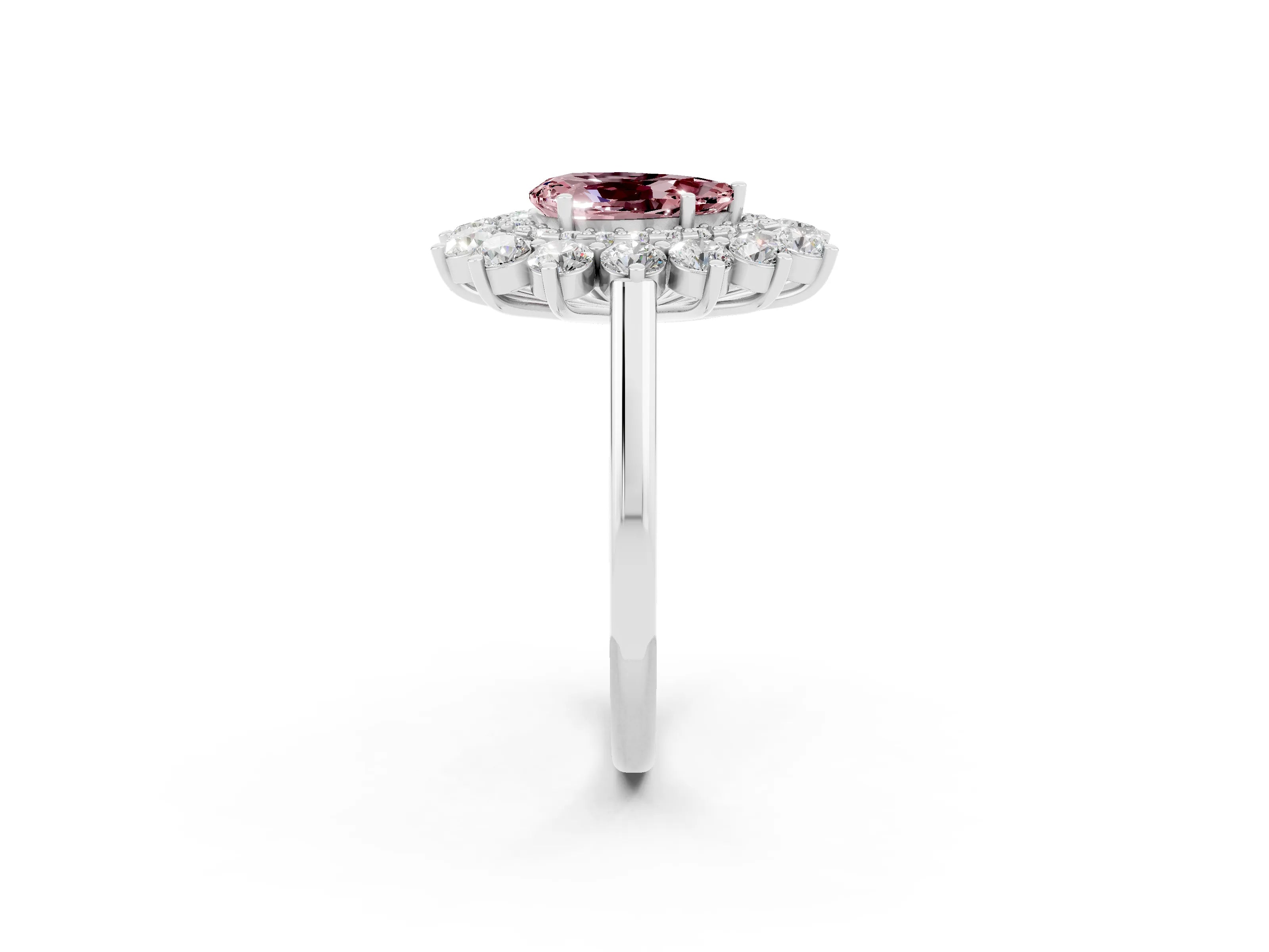 White gold Pear Cut Halo Cluster Diamond Ring with Pave Band and Four-Prong Setting_29