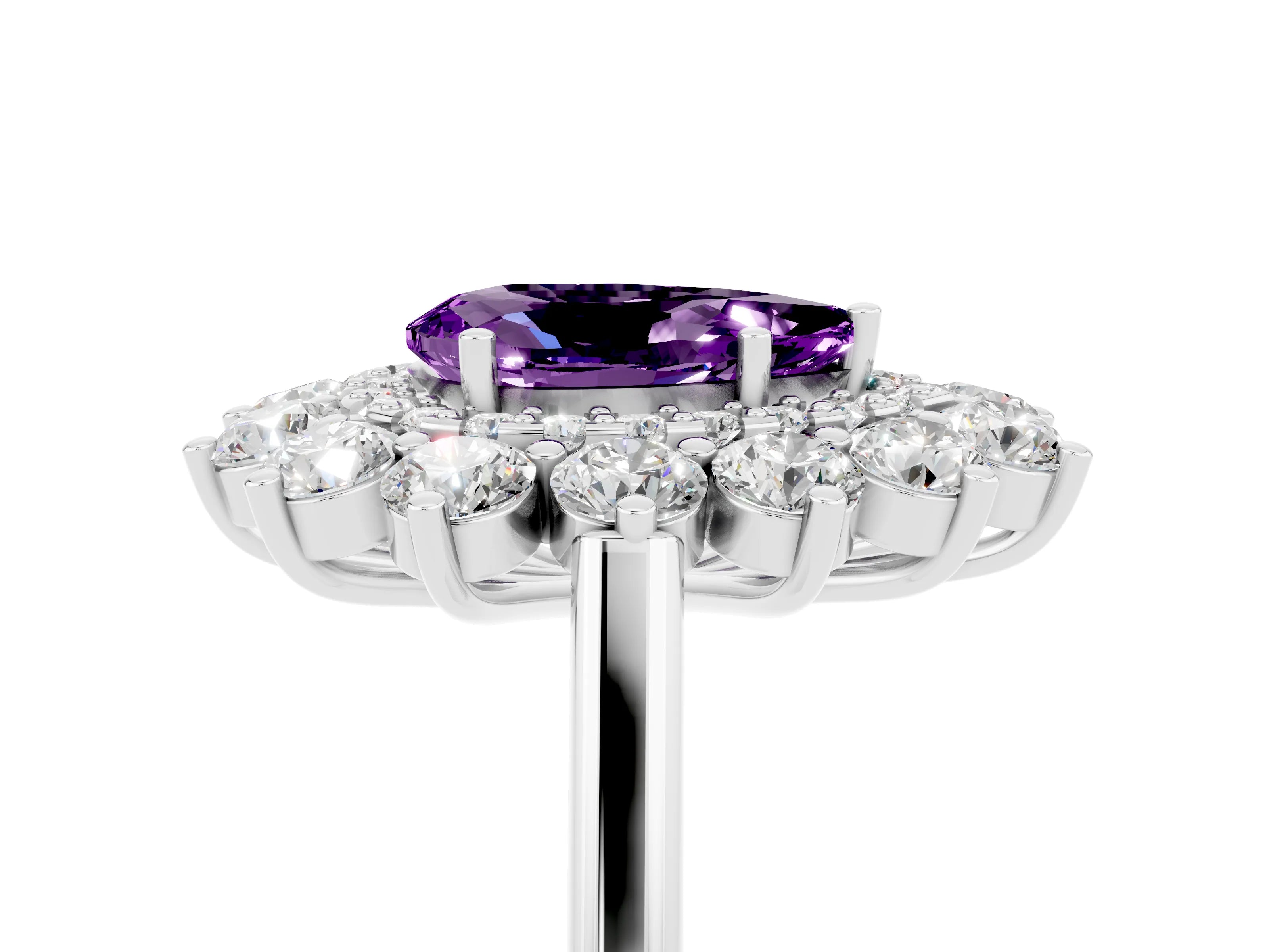 White gold Pear Cut Halo Cluster Diamond Ring with Pave Band and Four-Prong Setting_29