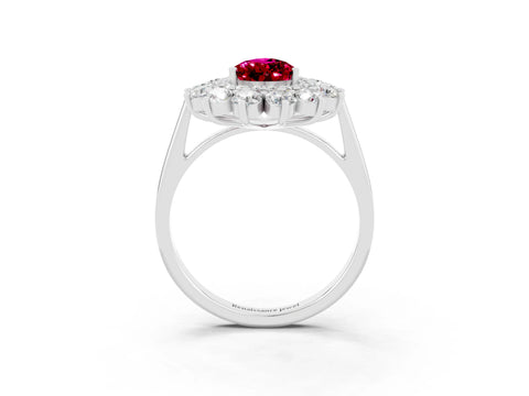 White gold Pear Cut Halo Cluster Diamond Ring with Pave Band and Four-Prong Setting_29