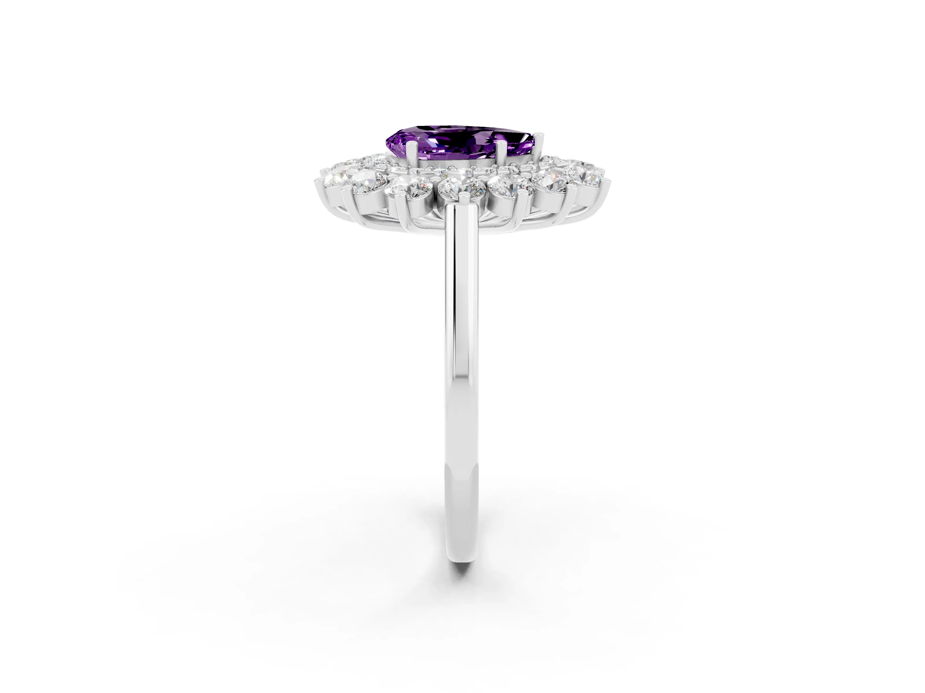 White gold Pear Cut Halo Cluster Diamond Ring with Pave Band and Four-Prong Setting_2