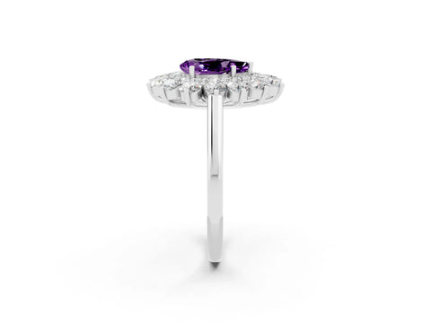 White gold Pear Cut Halo Cluster Diamond Ring with Pave Band and Four-Prong Setting_2