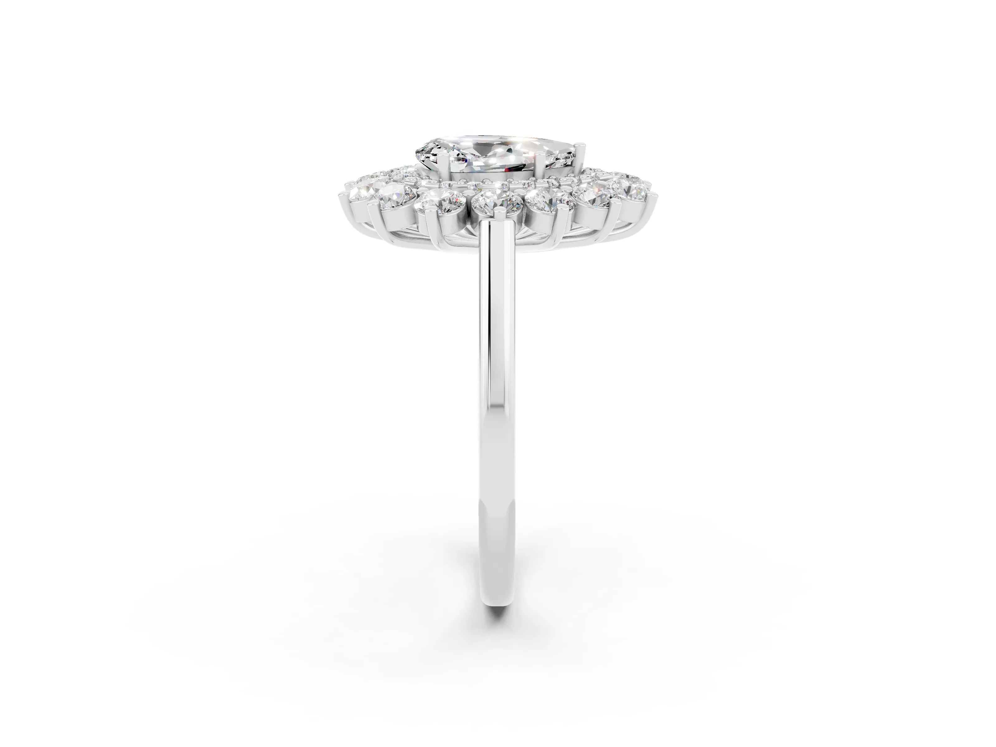 White gold Pear Cut Halo Cluster Diamond Ring with Pave Band and Four-Prong Setting_2