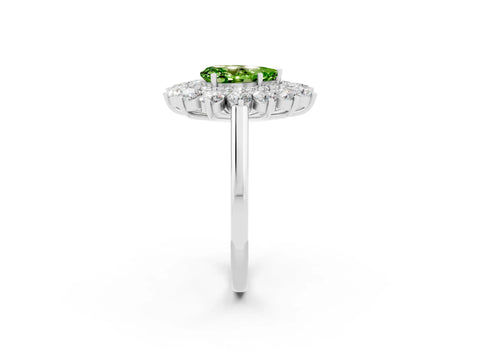 White gold Pear Cut Halo Cluster Diamond Ring with Pave Band and Four-Prong Setting_2