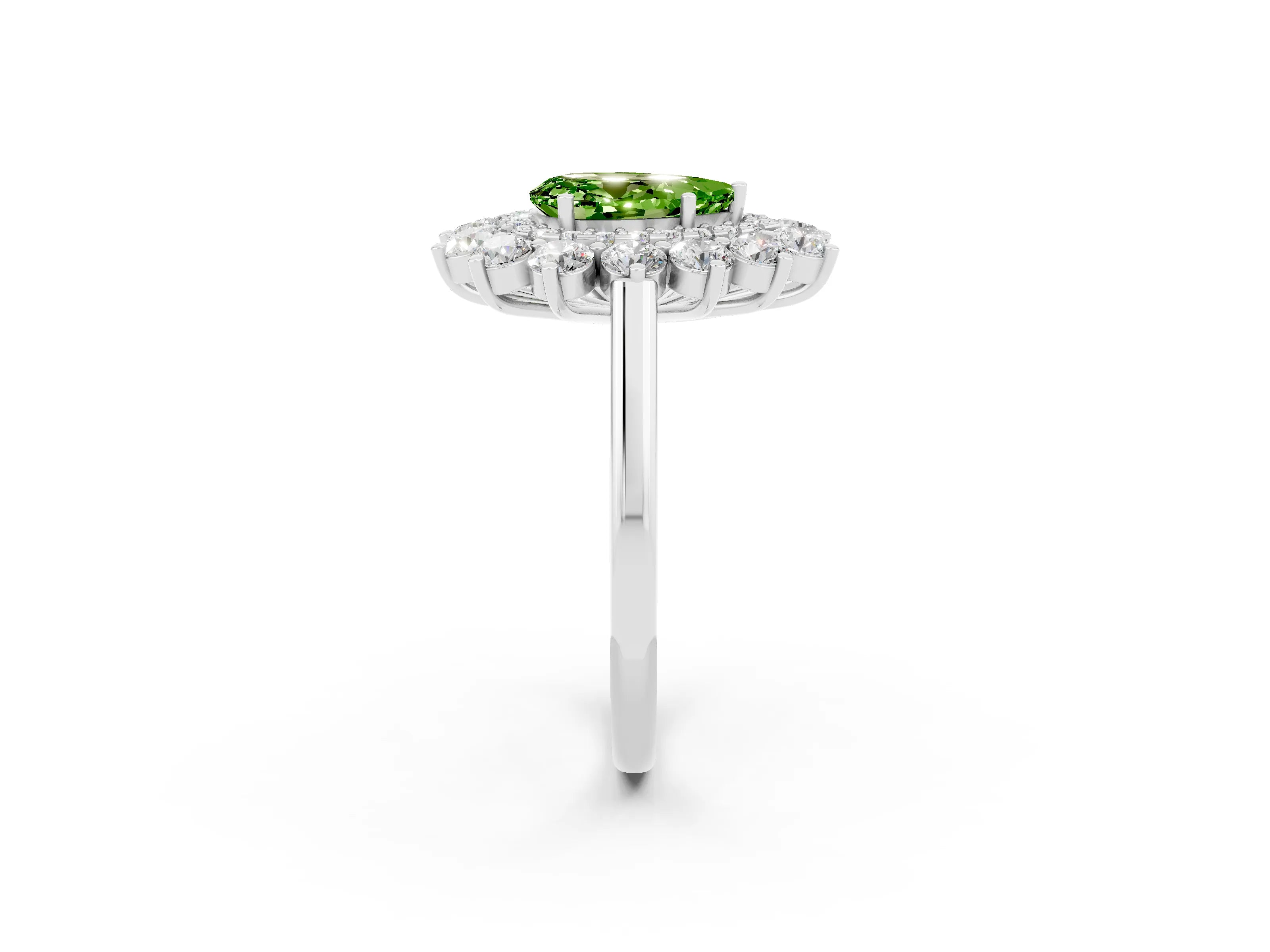 White gold Pear Cut Halo Cluster Diamond Ring with Pave Band and Four-Prong Setting_2